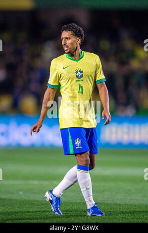 Curitiba, Brasile. 6 settembre 2024. Couto Pereira Stadium CURITIBA, BRASILE - 6 SETTEMBRE: Marquinhosof Brasile durante la partita di qualificazione della Coppa del mondo FIFA 2026 tra Brasile ed Ecuador allo stadio Couto Pereira il 6 settembre 2024 a Curitiba, Brasile. (Anderson Lira/SPP) credito: SPP Sport Press Photo. /Alamy Live News Foto Stock