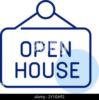 Cartello sospeso per la casa aperta. Immobili in vendita. Pixel Perfect, icona del vettore di traccia modificabile Illustrazione Vettoriale
