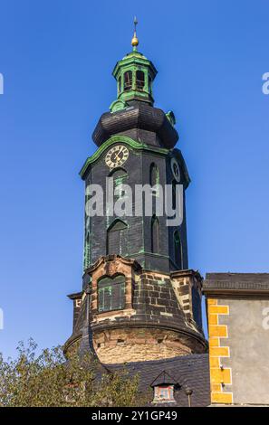 Torre del palazzo storico della città di Weimar, Germania Foto Stock