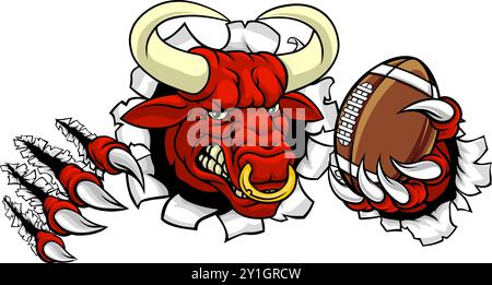 Bull Minotaur Longhorn Cow Football Mascot Cartoon Illustrazione Vettoriale