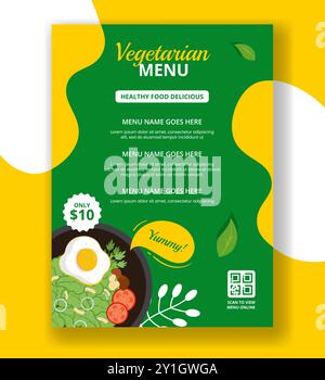 Menu Vegan Day Flat Cartoon Hand Drawn Templates illustrazione di sfondo Illustrazione Vettoriale