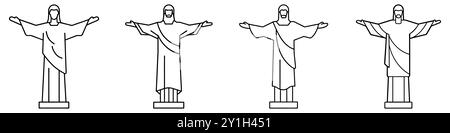 Il Cristo Redentore delinea le icone. Silhouette nera della statua del Cristo Redentore, un famoso punto di riferimento di Rio de Janeiro, Brasile. Illu vettoriale Illustrazione Vettoriale