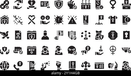 Giornata internazionale per l'eliminazione delle icone violenza contro le donne Collezione di icone vettoriali di alta qualità con tratto modificabile. Ideale per professiona Illustrazione Vettoriale