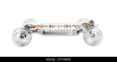 rendering 3d della batteria per veicoli elettrici o del modulo di celle a sacchetto agli ioni di litio con carro Foto Stock