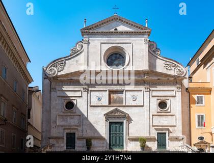 Roma, Italia, 26 luglio 2024, facciata di Sant'Agostino in Piazza di Sant'Agostino, solo editoriale. Foto Stock