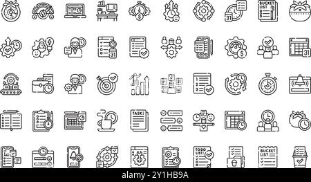 Icone di produttività raccolta icone vettoriali di alta qualità con tratto modificabile. Ideale per progetti professionali e creativi. Illustrazione Vettoriale