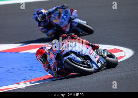 Misano Adriatico, Italia. 7 settembre 2024. Marc MARQUEZ (SPA) - Gresini Racing MotoGP alla curva 14 durante la sessione di qualificazione del Gran Premio Red Bull di San Marino 2024 a Misano Adriatico (Italia), 13° round del Campionato del mondo MotoGP 2024. Crediti: Riccardo Righetti/Alamy Live News Foto Stock