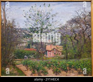 Camille Pissarro (Charlotte Amalie, Iles Vierges américaines (États-Unis) 1830 - Parigi 1903), le Chalet, dit aussi la Maison Rose, 1870, Musée d'Orsay, Parigi, Francia. Foto Stock