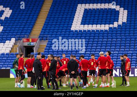 CARDIFF, GALLES - 5 SETTEMBRE 2024: Sessione di allenamento maschile gallese al Cardiff City Stadium, in vista della partita UEFA Nations League 2025 contro Turk Foto Stock