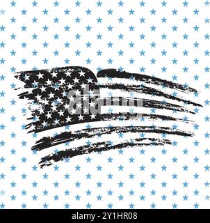 Black USA Flag Design con sfondo bianco Vector con stelle Illustrazione Vettoriale