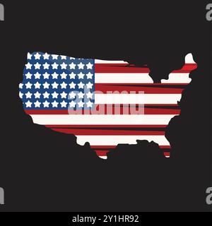 American Flag in American Map Black background Vector Art Illustrazione Vettoriale