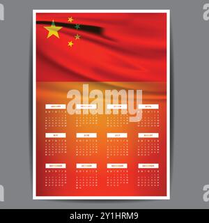 La settimana del calendario inizia lunedì modello di design aziendale bandiera Cina con un colore tema cinese Illustrazione Vettoriale