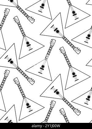 Strumenti musicali folk, strumenti musicali a corde, balalaika, tutti gli oggetti sono disegnati a mano in vettore. Pattern vettoriale senza giunture. Adatto per la stampa Illustrazione Vettoriale