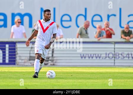 Groesbeek, Paesi Bassi. 7 settembre 2024. GROESBEEK, 07-09-2024, Sportpark Zuid, Betnation Divisie. Dutch Tweede Divisie, stagione calcistica 2024/2025. Giocatore AFC Gevero Markiet durante il match de Treffers - AFC. Crediti: Pro Shots/Alamy Live News Foto Stock