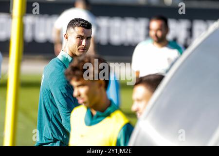 Lisbona, Portogallo. 7 settembre 2024. Cristiano Ronaldo durante la sessione di allenamento della Nazionale portoghese al Cidade do Futebol (città del calcio) il 7 settembre 2024 a Lisbona, Portogallo. Sessione di allenamento della Nazionale portoghese al Cidade do Futebol (Valter Gouveia/SPP) credito: SPP Sport Press Photo. /Alamy Live News Foto Stock