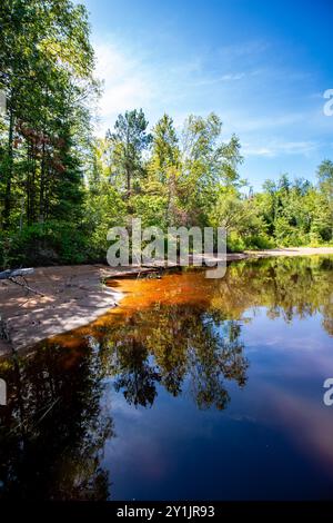 Lago Nokomis a Tomahawk, Wisconsin in estate, verticale Foto Stock