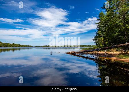 Lago Nokomis a Tomahawk, Wisconsin in estate, orizzontale Foto Stock