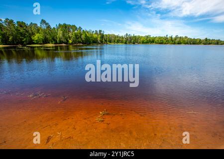 Lago Nokomis a Tomahawk, Wisconsin in estate, orizzontale Foto Stock