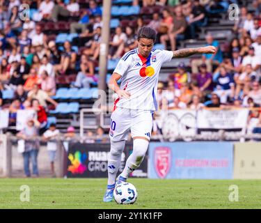 Bourgoin Jallieu, Francia. 7 settembre 2024. Dzsenifer Marozsan (10 Olympique Lyonnais) durante l'amichevole tra Olympique Lyonnais e Juventus FC allo Stade Pierre Rajon di Bourgouin-Jallieu, Francia. (Pauline FIGUET/SPP) credito: SPP Sport Press Photo. /Alamy Live News Foto Stock