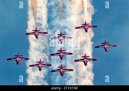 Gli Snowbirds della Royal Canadian Air Force (RCAF) si esibiscono in un airshow a St. Thomas, Ontario, Canada. Foto Stock