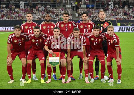 Duesseldorf, Germania. 7 settembre 2024. Calcio, Nations League A, Germania - Ungheria, fase a gironi, gruppo 3, 1° giorno, Merkur Spiel-Arena, undici di partenza dell'Ungheria. Crediti: Bernd Thissen/dpa/Alamy Live News Foto Stock