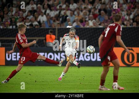 Duesseldorf, Germania. 7 settembre 2024. Calcio, Nations League A, Germania - Ungheria, fase a gironi, gruppo 3, giorno 1, Merkur Spiel-Arena, il tedesco Florian Wirtz gioca la palla. Crediti: Bernd Thissen/dpa/Alamy Live News Foto Stock