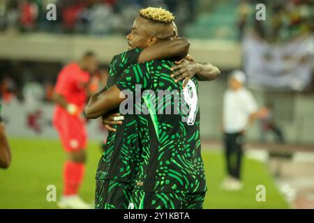 UYO, NIGERIA - 06 SETTEMBRE: Victor Osimhen della Nigeria durante la partita di qualificazione alla Coppa d'Africa 2025 {AFCON} tra Nigeria e Benin Repub Foto Stock