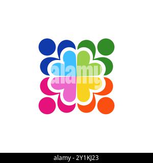elementi con motivo floreale motivo motivo di squadra cuori logo persone simbolo cura icona disegno vettoriale Illustrazione Vettoriale
