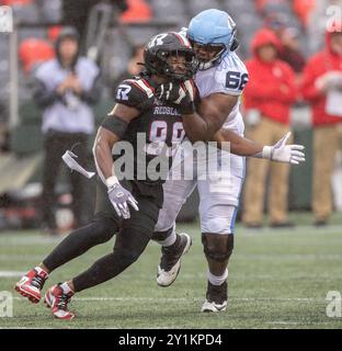 Ottawa, Canada. 7 settembre 2024. Kene Onyeka (99) degli Ottawa Redblacks. Nella stagione regolare la Canadian Football League (CFL) gioca tra i Toronto Argonauts agli Ottawa Redblacks giocati in TD Place. I Redblacks vinsero la partita 41-27. Crediti: Sean Burges/Alamy Live News Foto Stock