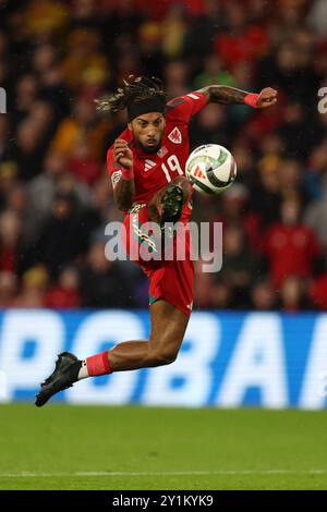 Cardiff, Regno Unito. 6 settembre 2024. Sorba Thomas del Galles in azione. Galles contro Turchia, UEFA Nations League, partita del gruppo H allo stadio cittadino di Cardiff, Galles del Sud, venerdì 6 settembre 2024. Solo per uso editoriale. foto di Andrew Orchard/Andrew Orchard fotografia sportiva/Alamy Live News Credit: Andrew Orchard fotografia sportiva/Alamy Live News Foto Stock