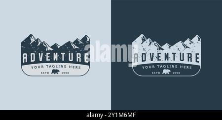 Disegno illustrativo vettoriale con logo Outdoor Adventure. Esclusivo logo Adventure in stile vintage. Emblema vintage Old Style of Night Adventure con logo. Essere Illustrazione Vettoriale