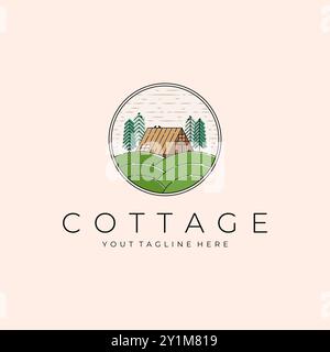 Disegno illustrativo vettoriale con logo paesaggio cottage, disegno con logo per esterni Illustrazione Vettoriale