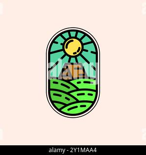 Cottage Cabin Simple Line Art Logo Vector Illustration Design. Modello con logo minimalista del residence. Design semplice e moderno con logo in monolina. Illustrazione Vettoriale