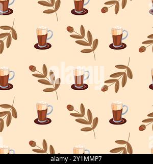 Caffè e foglie senza cuciture Illustrazione Vettoriale