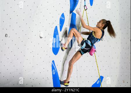 Capodistria, Slovenia. 7 settembre 2024. Laura ROGORA partecipa alla finale femminile di arrampicata su piombo della IFSC World Cup Koper 2024 il 7 settembre 2024 a Capodistria, in Slovenia. (Foto di Rok Rakun/Pacific Press) credito: Pacific Press Media Production Corp./Alamy Live News Foto Stock