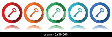Icone vettoriali chiave, set di icone piatte per la progettazione di logo, webdesign e applicazioni mobili, collezione di pulsanti Web colorati in eps 10 Illustrazione Vettoriale