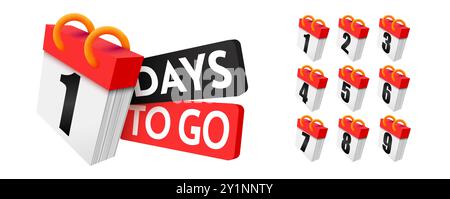 Mancano giorni. Sconti per conto alla rovescia e tempo di vendita. Segno giorni rimasti, etichetta. Illustrazione vettoriale Illustrazione Vettoriale