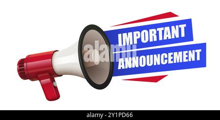 Annuncio importante. Un'etichetta di notizie con Megaphone. Illustrazione vettoriale Illustrazione Vettoriale