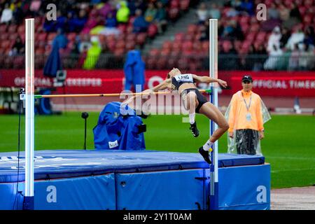 Zurigo, Svizzera. 5 settembre 2024. Zurigo, Svizzera, 5 settembre 2024: Salome Lang (sui) durante l'evento High Jump Women presso la Wanda Diamond League Weltklasse Zurich presso lo Stadion Letzigrund di Zurigo, Svizzera. (Daniela Porcelli/SPP) credito: SPP Sport Press Photo. /Alamy Live News Foto Stock