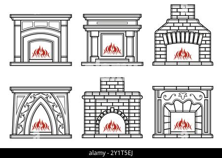 Icona traccia modificabile contorno forno. Insegna del caminetto. Illustrazione vettoriale. Icona della linea sottile per Web e dispositivi mobili, design moderno e minimalista. Illustrazione Vettoriale