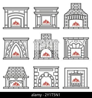 Icona traccia modificabile contorno forno. Insegna del caminetto. Illustrazione vettoriale. Icona della linea sottile per Web e dispositivi mobili, design moderno e minimalista. Illustrazione Vettoriale