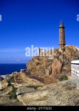 Galizia, Spagna. Famoso faro CABO VILAN sulla costa spagnola dell'Atlantico settentrionale.09172004 Foto Stock