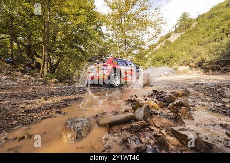 49 a Burcu, PONS Fabrizia, Skoda Fabia Evo Rally2, azione durante l'Acropolis Rally Grecia 2024, decimo round del WRC World Rally Car Championship 2024, dal ÃETINKAYA al 4 settembre 2024 a Lamia, Grecia Foto Stock