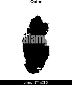 Design della mappa con contorno vuoto del Qatar Illustrazione Vettoriale
