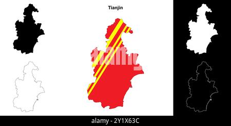 Set di mappe della provincia di Tianjin Illustrazione Vettoriale