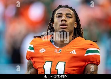 MIAMI GARDENS, FLORIDA - 7 SETTEMBRE: Samuel Brown #11 dei Miami Hurricanes contro i Florida A&M Rattlers all'Hard Rock Stadium il 7 settembre, Foto Stock