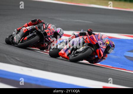 Misano Adriatico, Italia. 8 settembre 2024. Jorge MARTIN (SPA) - prima Pramac Racing alla svolta 16 durante il Gran Premio Red Bull di San Marino 2024 di MotoGP a Misano Adriatico (Italia), 13° round del Campionato del mondo MotoGP 2024. Crediti: Riccardo Righetti/Alamy Live News Foto Stock