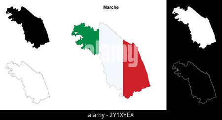 Set di mappe di contorno vuote Marche Illustrazione Vettoriale