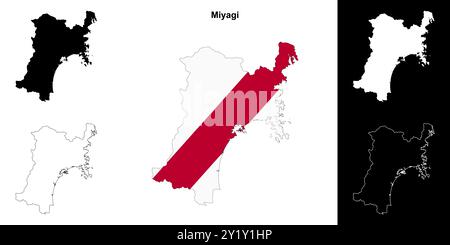 Set di mappe di contorno della prefettura di Miyagi Illustrazione Vettoriale