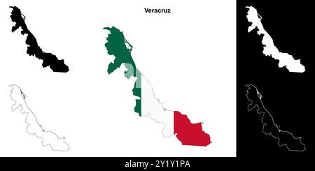 Set di mappe di contorno dello stato di Veracruz Illustrazione Vettoriale